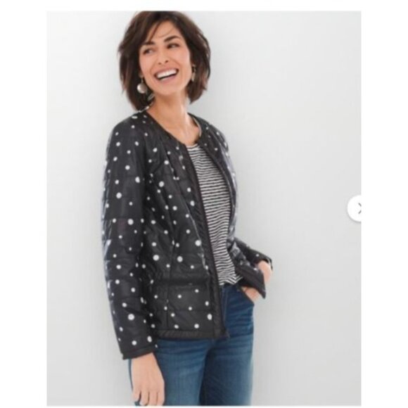 Chico's 1 Zenergy Polka Dot Quilted Jacket Black White Size medium pockets - Picture 1 of 12